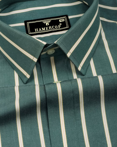 Helora Green With Cream Stripe Cotton Shirt