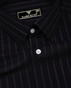 Vanta Black With Cream Stripe Linen Cotton Shirt