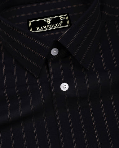 Vanta Black With Cream Stripe Linen Cotton Shirt
