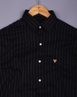 Vanta Black With Cream Stripe Linen Cotton Shirt