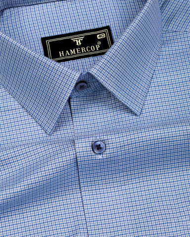 Blue With Green Houndstooth Check Premium Giza Shirt