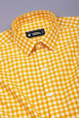 Glinver Yellow and White Gingham Check Cotton Shirt