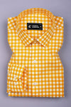 Glinver Yellow and White Gingham Check Cotton Shirt