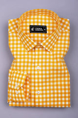 Glinver Yellow and White Gingham Check Cotton Shirt