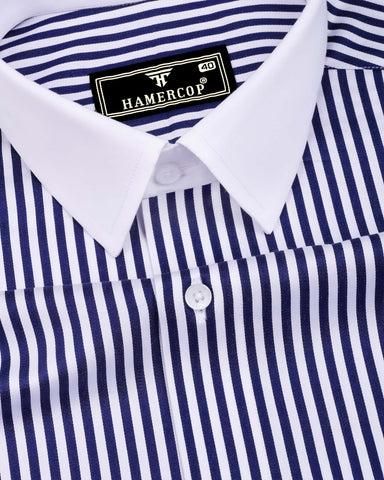 Eternity NavyBlue With White Stripe Premium Giza Designer Shirt