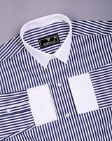 Eternity NavyBlue With White Stripe Premium Giza Designer Shirt