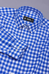 Glinver Blue and White Gingham Check Cotton Shirt