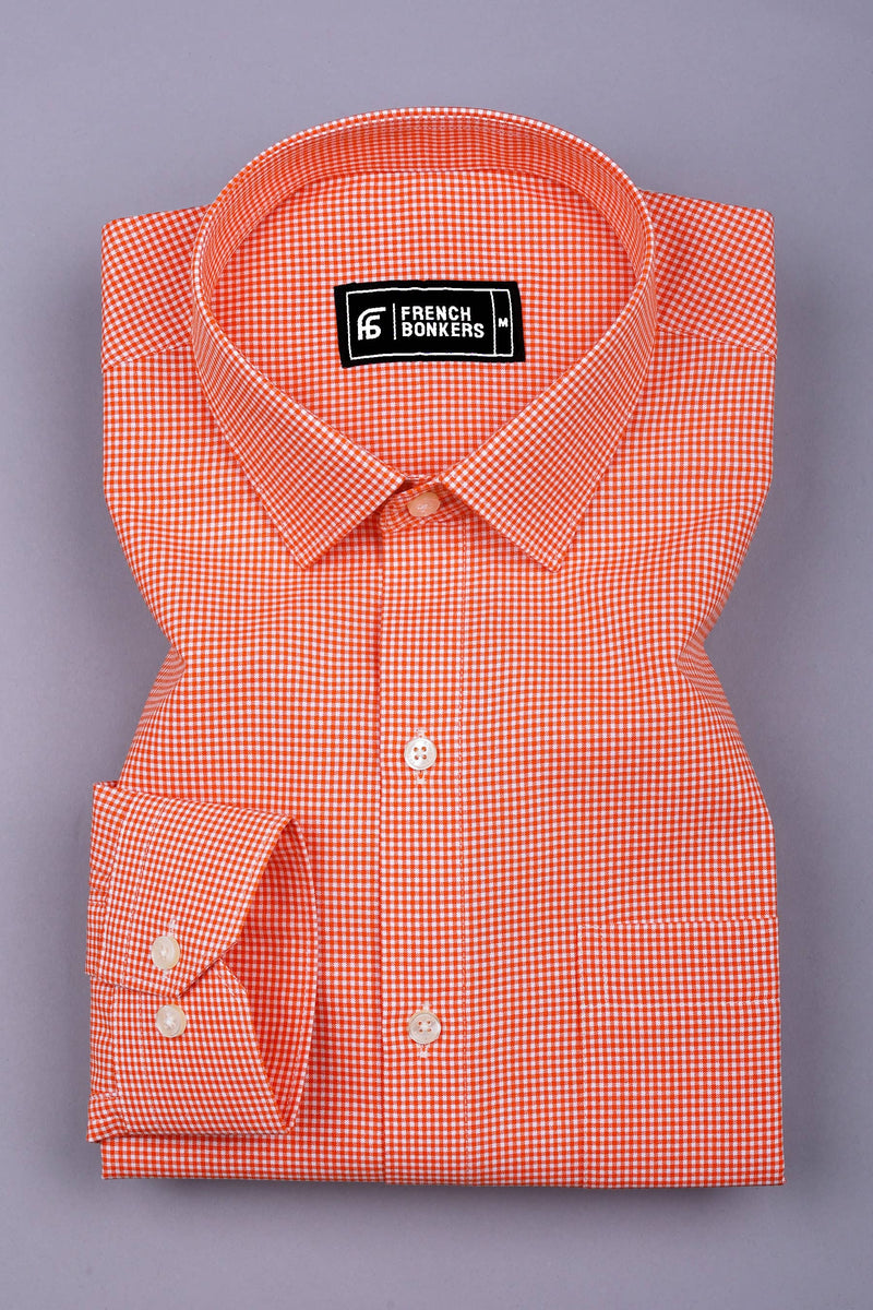 Oranvo Orange & White Mini Check Cotton Shirt for Men – Hamercop
