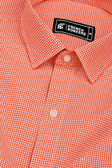 Oranvo Orange and White Mini Check Cotton Shirt