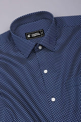 Spinex Navyblue with White Micro Dot Printed Cotton Shirt