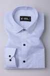 Spinex White with Blue Micro Dot Printed Cotton Shirt
