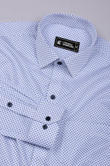 Spinex White with Blue Micro Dot Printed Cotton Shirt