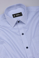 Spinex White with Blue Micro Dot Printed Cotton Shirt