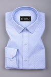 Aethera Sky Blue Micro Printed Cotton Shirt