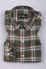 Hunter Green With Red Check Dobby Cotton Shirt