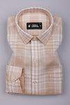 Biscuit Cream With White Check Jute Cotton Shirt