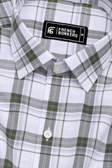 Panza Green With White Twill Check Cotton Shirt