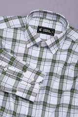 Panza Green With White Twill Check Cotton Shirt
