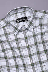Panza Green With White Twill Check Cotton Shirt