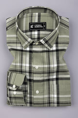 Kosra Green With Black Twill Check Cotton Shirt