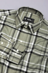 Kosra Green With Black Twill Check Cotton Shirt