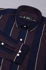 Kelvon Brown and Blue Broad Stripe Cotton Shirt