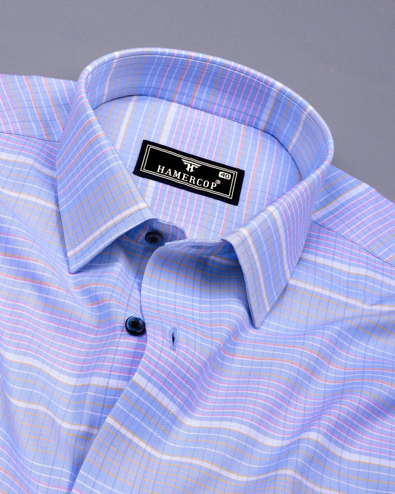 Crest Blue Weft Stripe Oxford Cotton Formal Shirt