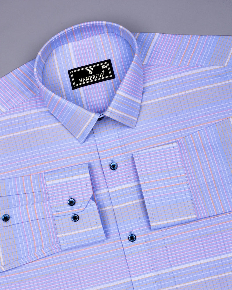 Crest Blue Weft Stripe Oxford Cotton Formal Shirt