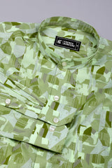 Sage Green Abstract Geometric Printed Cotton Shirt