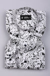 Swirl White with black marble marble Printed Cotton Shirt