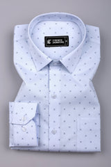 Ice Blue With Navyblue Doted Cross printed Cotton Shirt