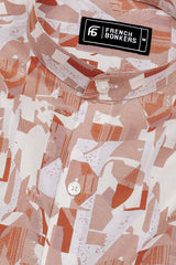 Sage Orange Abstract Geometric Printed Cotton Shirt
