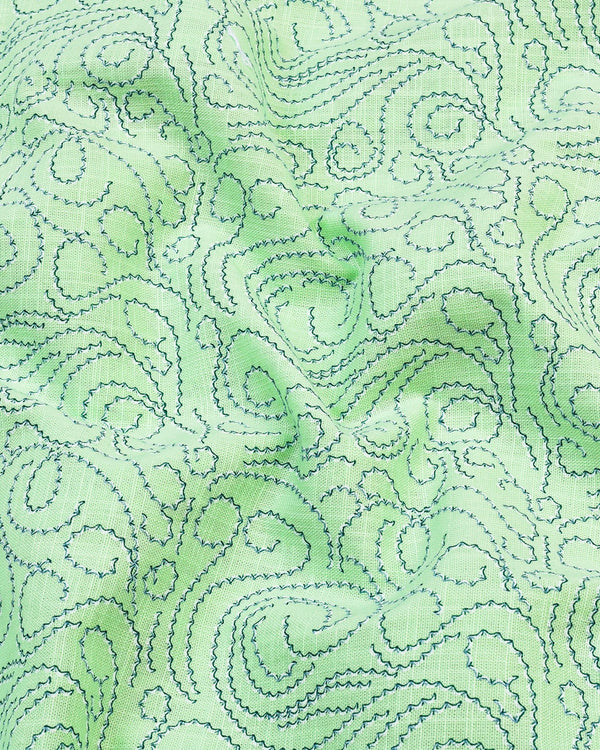 Green Swirl With Blue Printed Amsler Linen Cotton Shirt