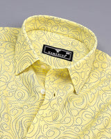 Yellow Swirl With Blue Printed Amsler Linen Cotton Shirt