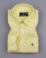 Yellow Swirl With Blue Printed Amsler Linen Cotton Shirt