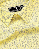 Yellow Swirl With Blue Printed Amsler Linen Cotton Shirt