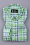 Leaf Green With Gray Check Cotton Shirt
