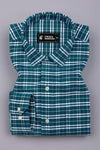 Peacock Blue With White Check Oxford Cotton Shirt