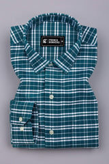 Peacock Blue With White Check Oxford Cotton Shirt