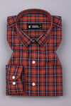 Brick Orange With Navyblue Check Cotton Shirt