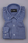 Laos Navy Blue With White Gingham Check Cotton Shirt