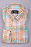 Luwan Light Orange With Green Check Oxford Cotton Shirt