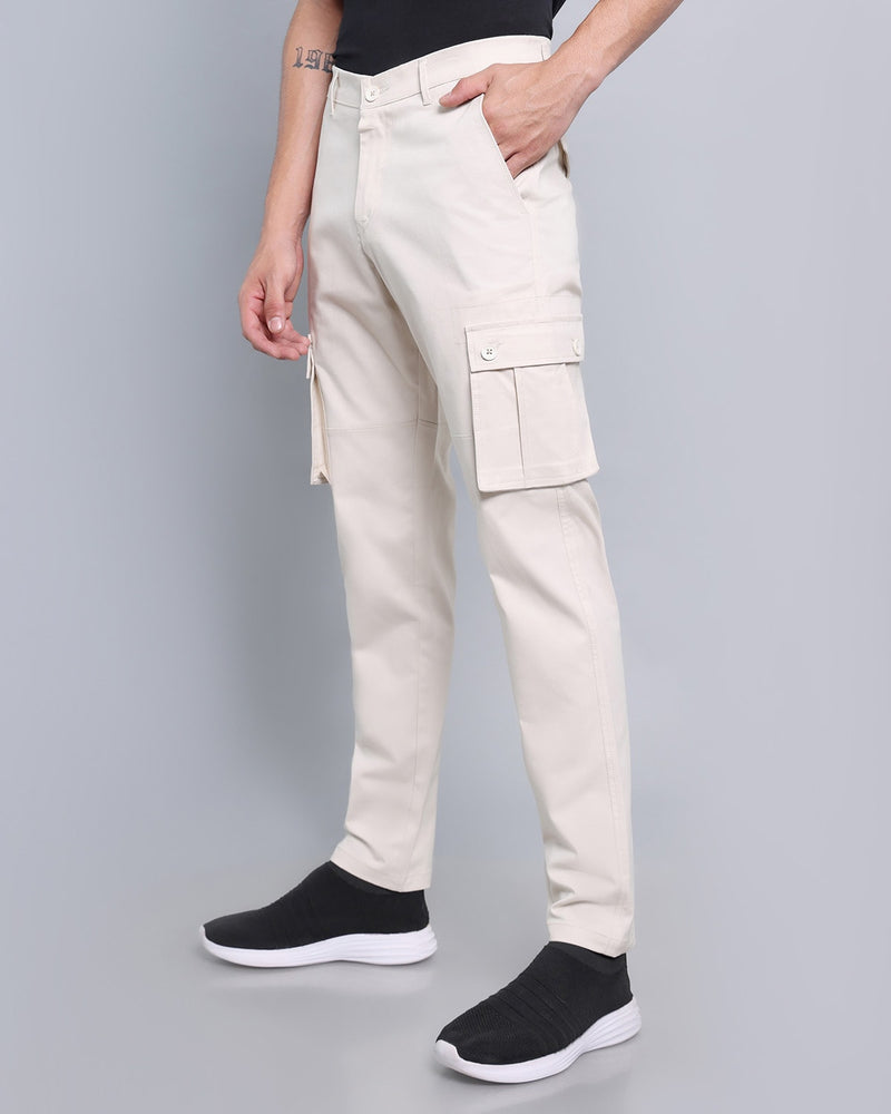 Cream Stretch Cotton Cargo Pants – Hamercop - Main Image
