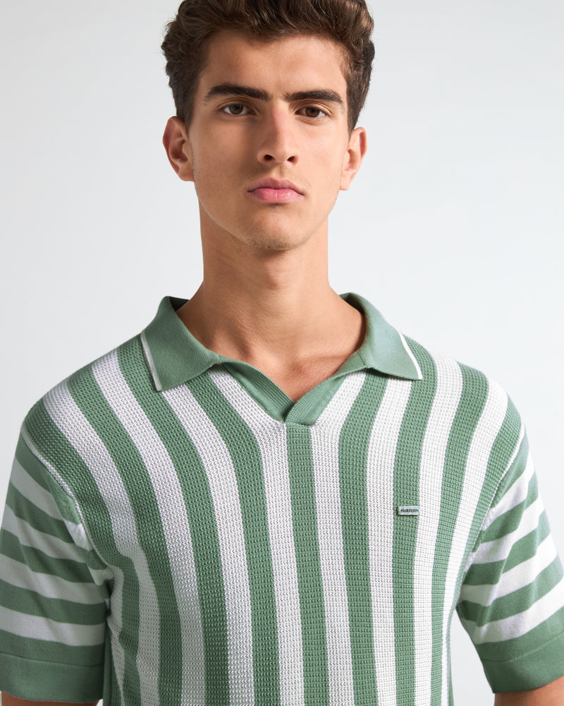 Prime Mint Green With White Knitted Cotton Polo T-Shirt