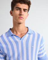 Prime Blue With White Knitted Cotton Polo T-Shirt