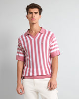 Prime Salmon Peach With White Knitted Cotton Polo T-Shirt