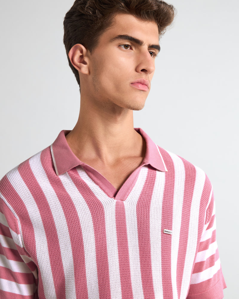 Prime Salmon Peach With White Knitted Cotton Polo T-Shirt