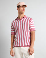 Prime Salmon Peach With White Knitted Cotton Polo T-Shirt