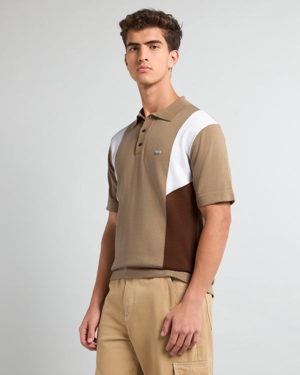 Ashton Cream With White Knitted Cotton Polo T-Shirt