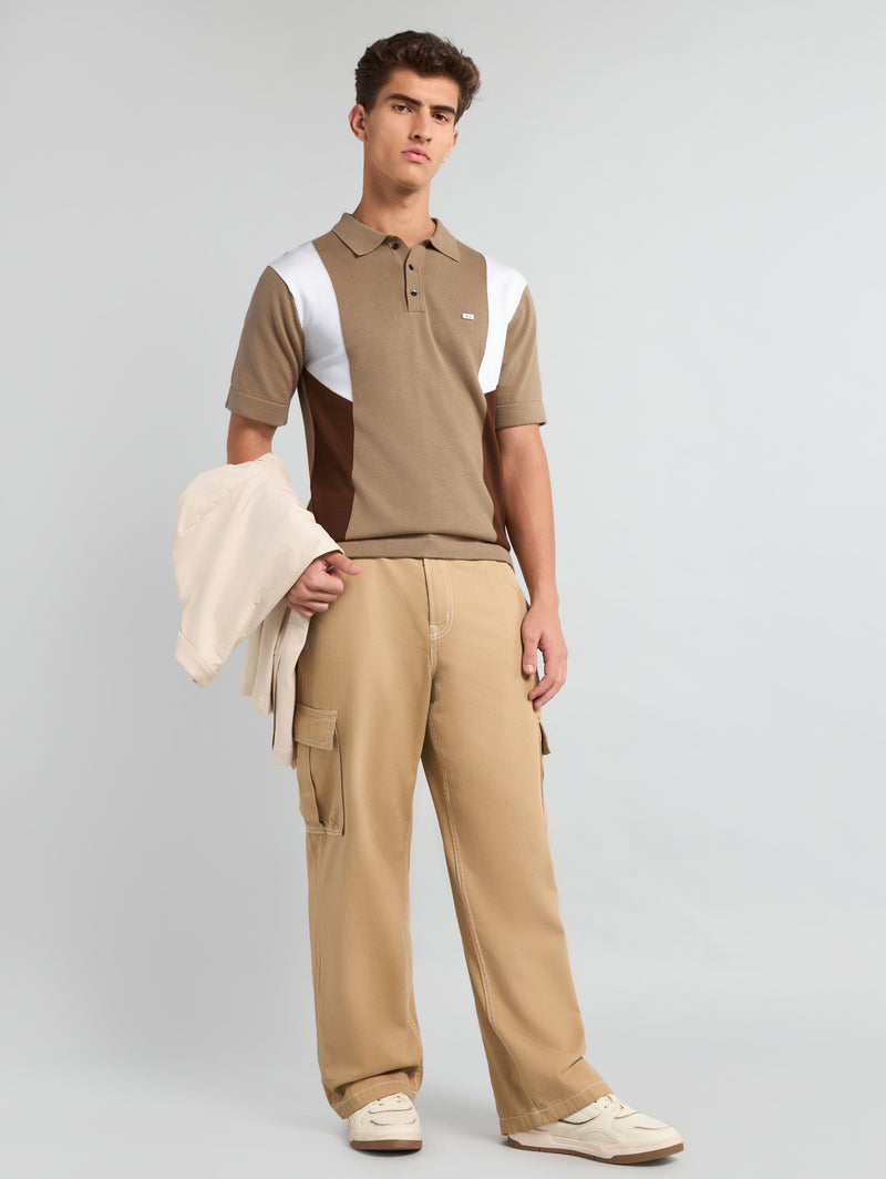 Ashton Cream With White Knitted Cotton Polo T-Shirt